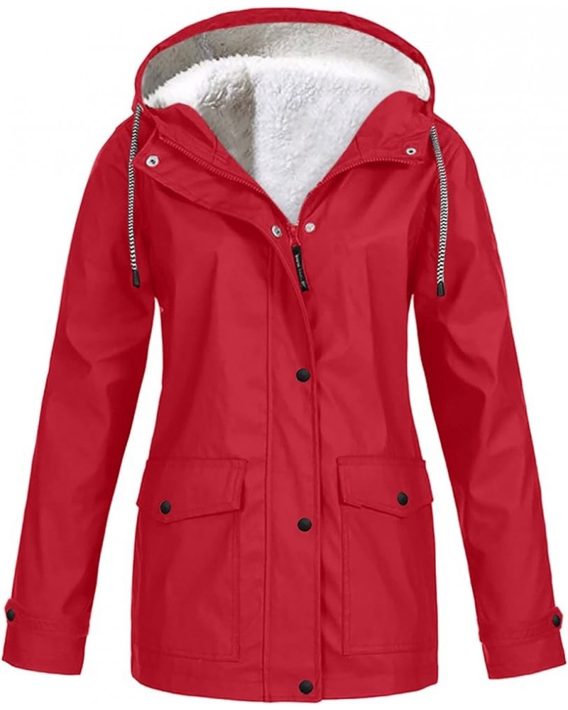 Women's Fleece Lined Raincoat Windproof Outdoor Hooded Winter Coats Lightweight Casual Plus Size Rain Jacket Parka Red $9.45 ...