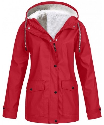 Women's Fleece Lined Raincoat Windproof Outdoor Hooded Winter Coats Lightweight Casual Plus Size Rain Jacket Parka Red $9.45 ...