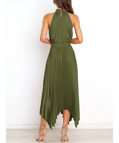 Women's Sleeveless Cutout Halter Neck Satin Formal Dress Smocked Pleated Asymmetric Party Cocktail Maxi Dress Army Green $23....