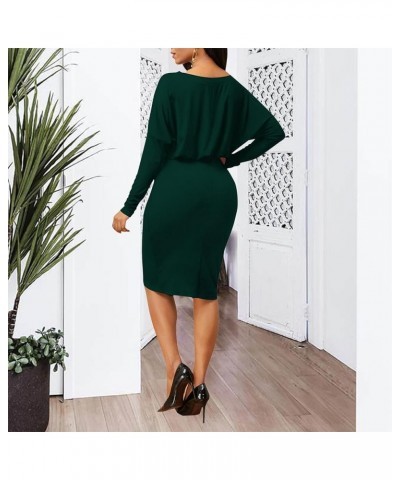 Women's Sexy One Shoulder Ruched Dresses Long Sleeve HIPS-Wrapped Bodycon Party Midi Dress B0 Green $11.50 Dresses