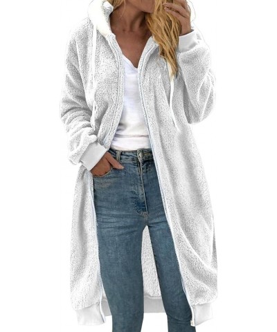 Womens Fuzzy Sherpa Pullover Hoodie Long Zip Up Fleece Jacket Plus Size Tunic Length Hoodies Soft Comfy Sweater Coat 02 White...