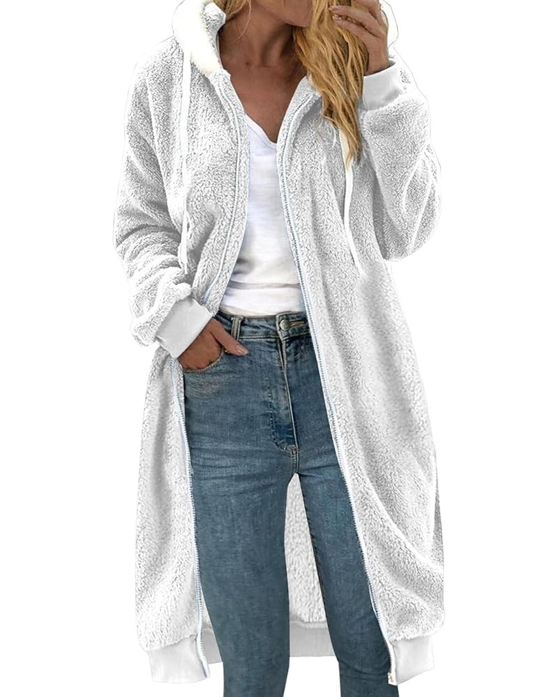 Womens Fuzzy Sherpa Pullover Hoodie Long Zip Up Fleece Jacket Plus Size Tunic Length Hoodies Soft Comfy Sweater Coat 02 White...