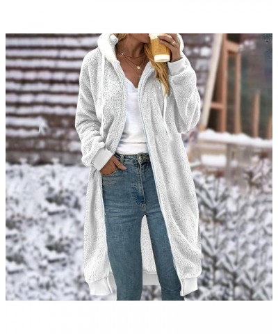 Womens Fuzzy Sherpa Pullover Hoodie Long Zip Up Fleece Jacket Plus Size Tunic Length Hoodies Soft Comfy Sweater Coat 02 White...