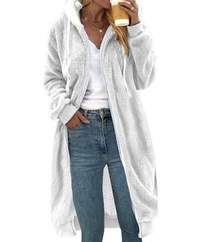 Womens Fuzzy Sherpa Pullover Hoodie Long Zip Up Fleece Jacket Plus Size Tunic Length Hoodies Soft Comfy Sweater Coat 02 White...