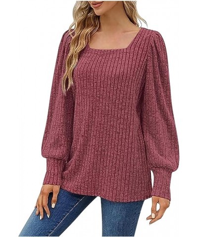 Sweater Pullover for Women Casual Square Neck Sweater Solid Color Knitted Sweater Tops Fall Long Sleeve Tunic Sweater 02 Red ...