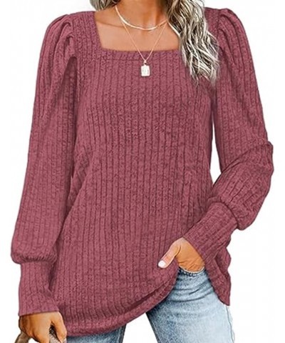 Sweater Pullover for Women Casual Square Neck Sweater Solid Color Knitted Sweater Tops Fall Long Sleeve Tunic Sweater 02 Red ...