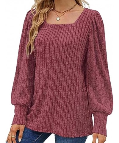 Sweater Pullover for Women Casual Square Neck Sweater Solid Color Knitted Sweater Tops Fall Long Sleeve Tunic Sweater 02 Red ...