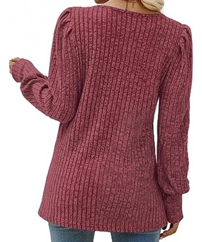 Sweater Pullover for Women Casual Square Neck Sweater Solid Color Knitted Sweater Tops Fall Long Sleeve Tunic Sweater 02 Red ...