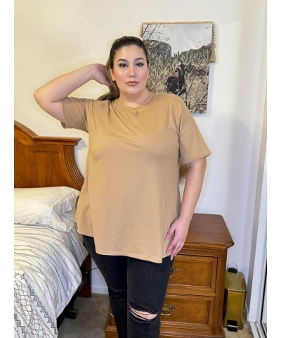 Plus Size Tops Summer Short Sleeve Shirts For Women Crewneck Tunics Pocket/Distressed (XL-5XL) 3990-khaki $14.10 Tops