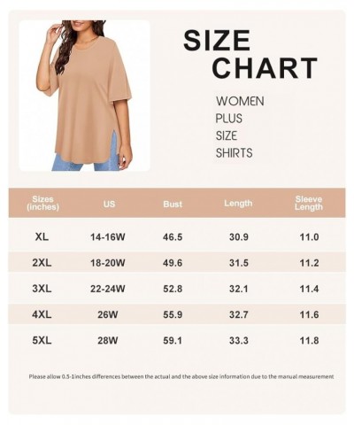 Plus Size Tops Summer Short Sleeve Shirts For Women Crewneck Tunics Pocket/Distressed (XL-5XL) 3990-khaki $14.10 Tops