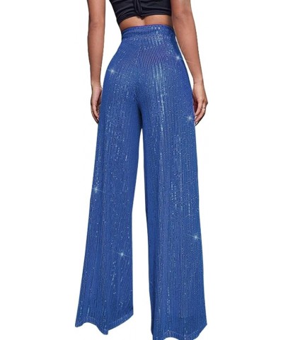 Sequin Pants Women Straight Leg Glitter Sequin Pants Sparkly Loose Trousers Shiny Dance Bling Party Clubwear Pants Blue $14.2...
