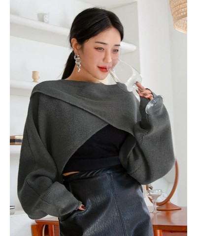 Women's Criss Cross Boat Neck Long Sleeve Crop Sweater Solid Casual Plain Sweater Coat Dark Grey $27.72 Sweaters