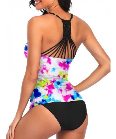 Tummy Control Two Piece Tankini Set Swimsuits for Women V Neck Tankini Top Bathing Suits with Swim Bottom Tye Die $12.40 Swim...