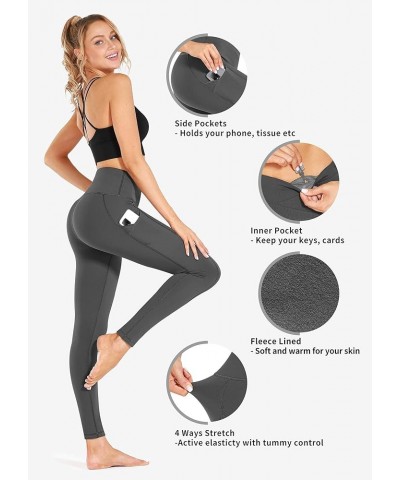 High Waist Yoga Pants - Yoga Pants with Pockets Tummy Control, 4 Ways Stretch Workout Running Yoga Leggings Grey (Fleece Line...