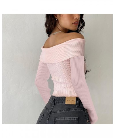 Women Off The Shoulder Sweater Top Y2k Long Sleeve Going Out Crop Tops Streetwear A2 Flower Pink $12.99 Sweaters