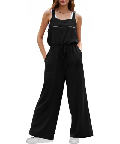 Women's Overalls Summer Causal Loose Sleeveless Jumpsuit Adjustable Straps Wide Leg Bib Pants with Zipper Pockets Black $19.1...