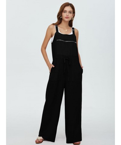 Women's Overalls Summer Causal Loose Sleeveless Jumpsuit Adjustable Straps Wide Leg Bib Pants with Zipper Pockets Black $19.1...