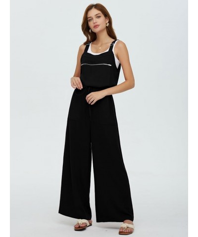 Women's Overalls Summer Causal Loose Sleeveless Jumpsuit Adjustable Straps Wide Leg Bib Pants with Zipper Pockets Black $19.1...