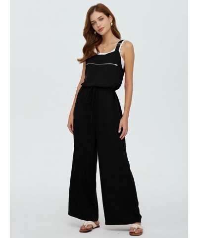 Women's Overalls Summer Causal Loose Sleeveless Jumpsuit Adjustable Straps Wide Leg Bib Pants with Zipper Pockets Black $19.1...