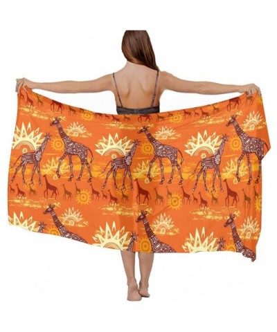 Women's Sarong Cover Ups Long Beach Kimono Bikini Wraps Boho Beachwear Group of Giraffes on Sunset Background (2) $11.03 Swim...