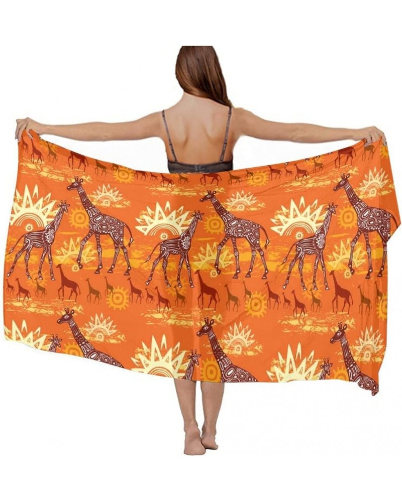 Women's Sarong Cover Ups Long Beach Kimono Bikini Wraps Boho Beachwear Group of Giraffes on Sunset Background (2) $11.03 Swim...