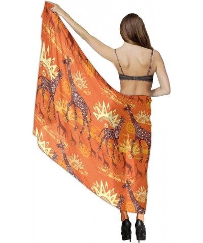 Women's Sarong Cover Ups Long Beach Kimono Bikini Wraps Boho Beachwear Group of Giraffes on Sunset Background (2) $11.03 Swim...