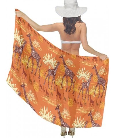 Women's Sarong Cover Ups Long Beach Kimono Bikini Wraps Boho Beachwear Group of Giraffes on Sunset Background (2) $11.03 Swim...