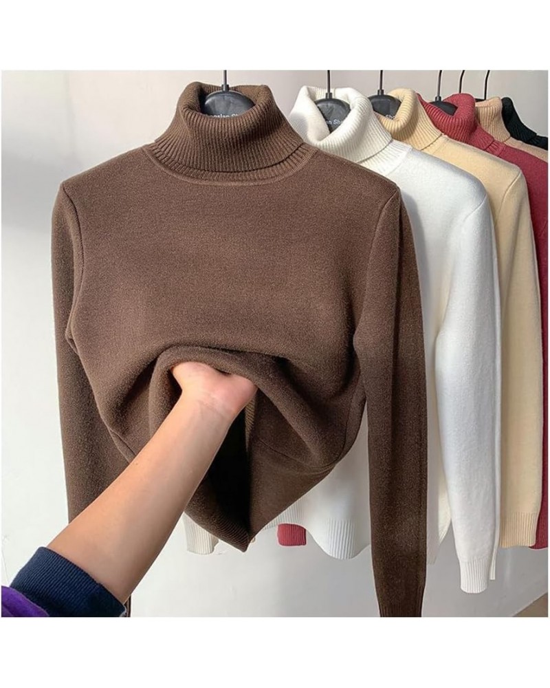 Winter Fleece Thick Knitted Bottoming Shirt, Casual Thick Turtleneck High Neck Sweater Soft Thermal for Women Dark Brown XXL(...