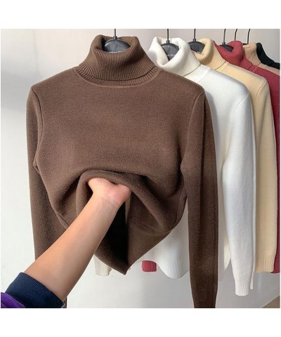 Winter Fleece Thick Knitted Bottoming Shirt, Casual Thick Turtleneck High Neck Sweater Soft Thermal for Women Dark Brown XXL(...