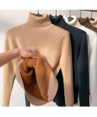 Winter Fleece Thick Knitted Bottoming Shirt, Casual Thick Turtleneck High Neck Sweater Soft Thermal for Women Dark Brown XXL(...