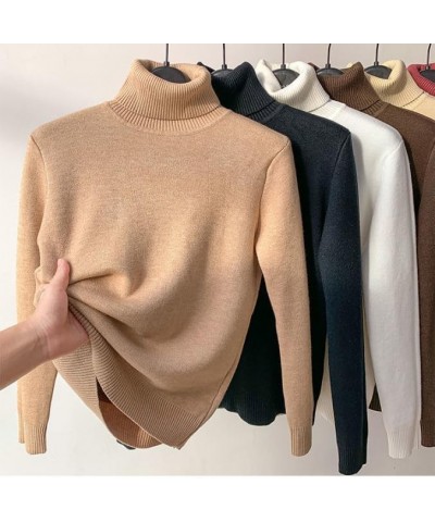 Winter Fleece Thick Knitted Bottoming Shirt, Casual Thick Turtleneck High Neck Sweater Soft Thermal for Women Dark Brown XXL(...