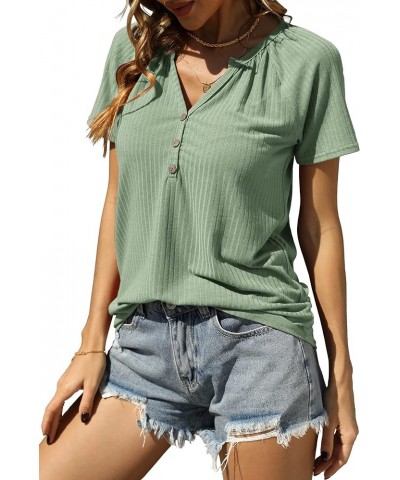 Womens Summer Tops Short Sleeve Henley Shirts Casual Button Up V Neck Blouses Ribbed Tunic T Shirt 1-green $9.53 Tops