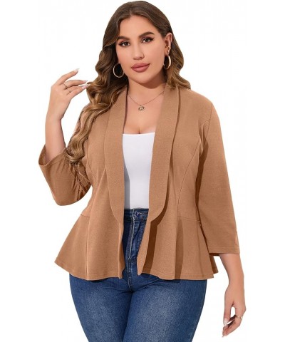 Women Plus Size Casual Blazer Open Front Long Sleeve Work Office Cardigan Jackets Dark Khaki $22.78 Blazers