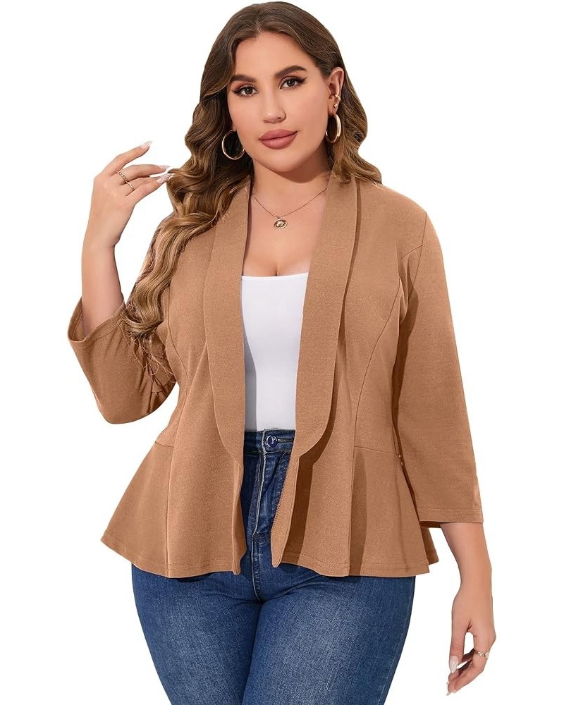 Women Plus Size Casual Blazer Open Front Long Sleeve Work Office Cardigan Jackets Dark Khaki $22.78 Blazers