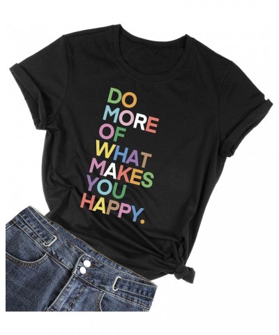 Womens Fun Happy Graphic Tees Summer Cute Letter Printed T-Shirts Crew Neck Black $10.44 T-Shirts