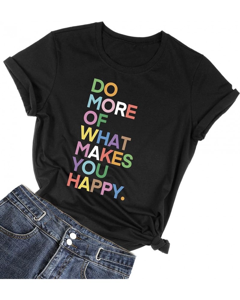 Womens Fun Happy Graphic Tees Summer Cute Letter Printed T-Shirts Crew Neck Black $10.44 T-Shirts