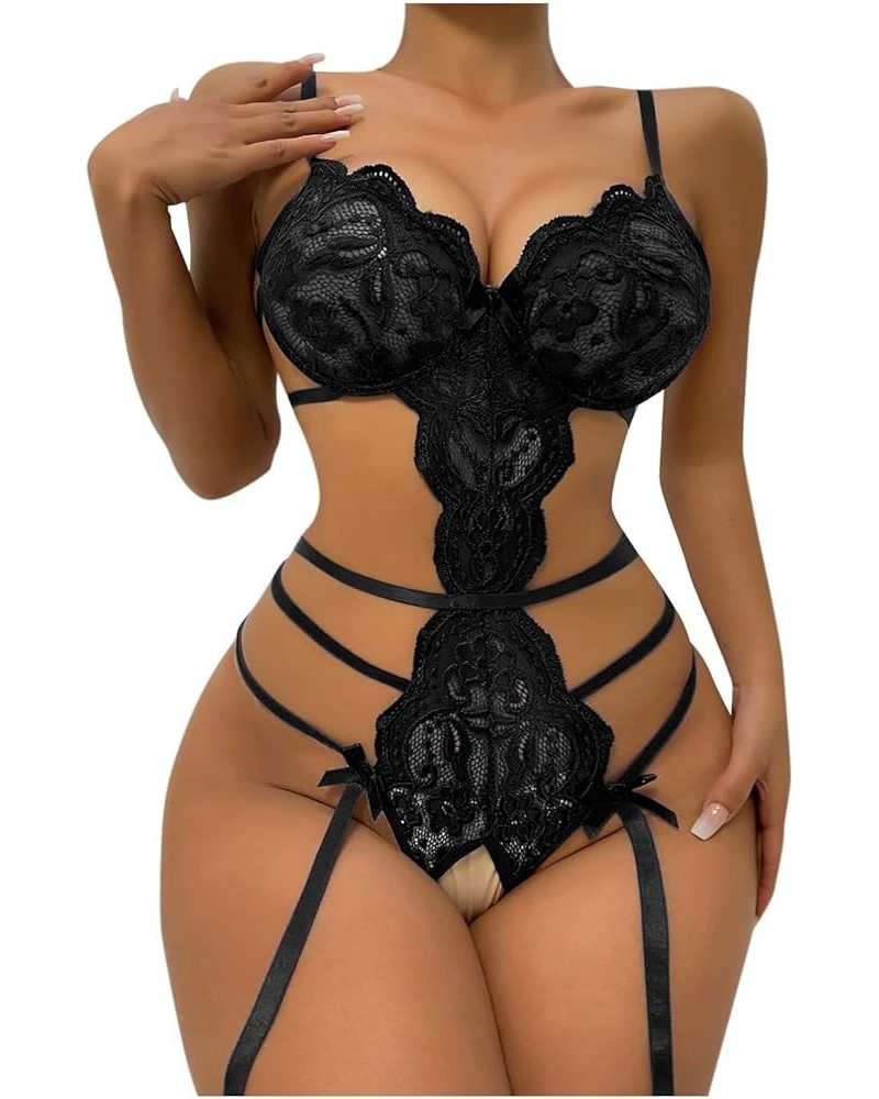 Lingerie for Women Sexy Naughty See Through Lingerie, Lace Babydoll,Sexy Lingerie,one Piece Bodysuit Teddies Black $4.67 Others
