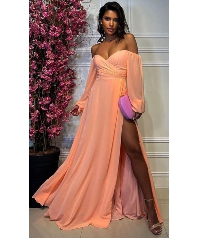 Cold Shoulder Long Sleeve Bridesmaid Dresses with Slit for Wedding Ruched Chiffon Formal Evening Gown Sage Green $26.00 Dresses