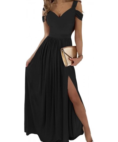 Women's Cold Shoulder High Split Sleeveless Elegant Sexy Cocktail Long Maxi Dress Black $24.98 Dresses