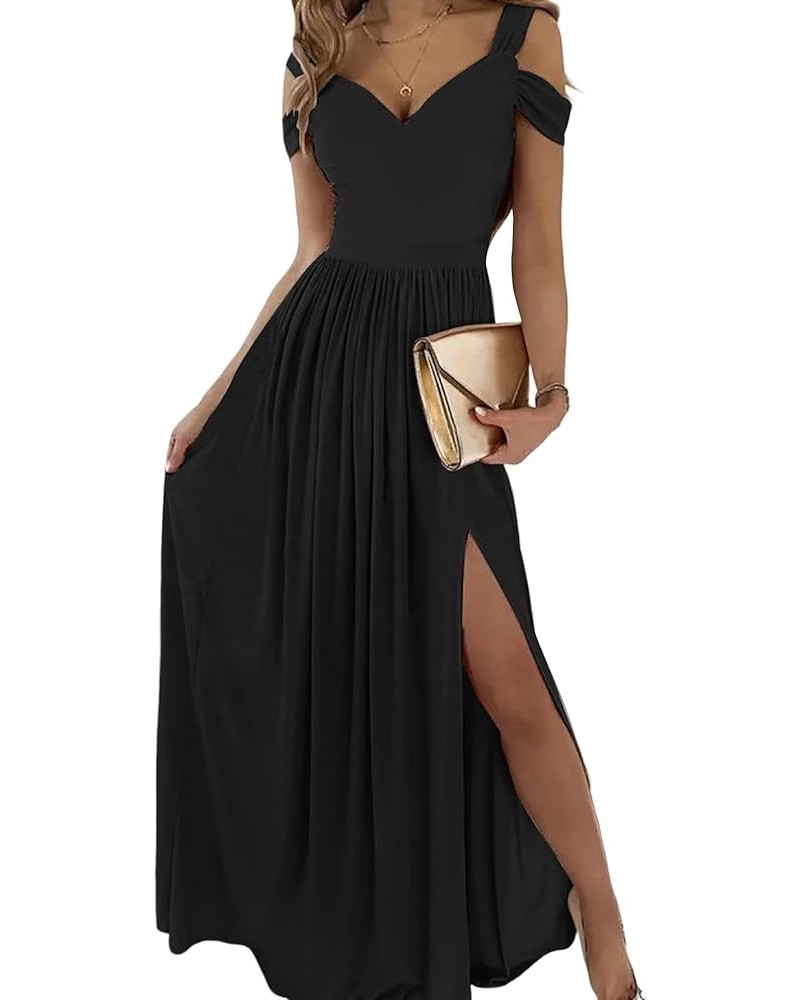 Women's Cold Shoulder High Split Sleeveless Elegant Sexy Cocktail Long Maxi Dress Black $24.98 Dresses