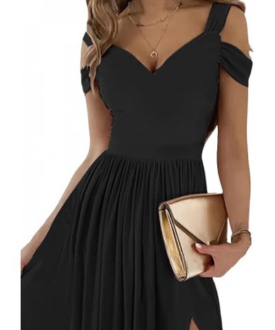 Women's Cold Shoulder High Split Sleeveless Elegant Sexy Cocktail Long Maxi Dress Black $24.98 Dresses