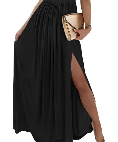 Women's Cold Shoulder High Split Sleeveless Elegant Sexy Cocktail Long Maxi Dress Black $24.98 Dresses