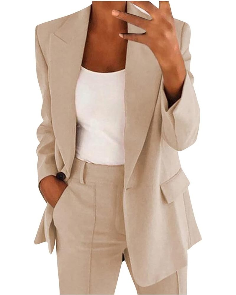 Women's Business Casual Blazer Pant Suit Set for Work 2024 Spring Two Piece Outfits Slim Fit Blazer Jacket and Pants 02 Beige...