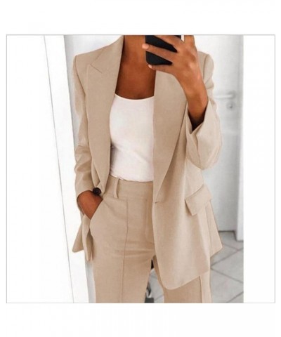 Women's Business Casual Blazer Pant Suit Set for Work 2024 Spring Two Piece Outfits Slim Fit Blazer Jacket and Pants 02 Beige...