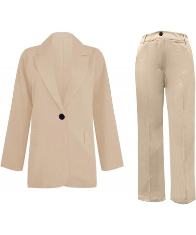 Women's Business Casual Blazer Pant Suit Set for Work 2024 Spring Two Piece Outfits Slim Fit Blazer Jacket and Pants 02 Beige...