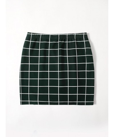 Women's Elegant High Waist Slit Hem Houndstooth Print Bodycon Mini Skirt Dark Green Plaid $13.74 Skirts