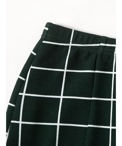 Women's Elegant High Waist Slit Hem Houndstooth Print Bodycon Mini Skirt Dark Green Plaid $13.74 Skirts