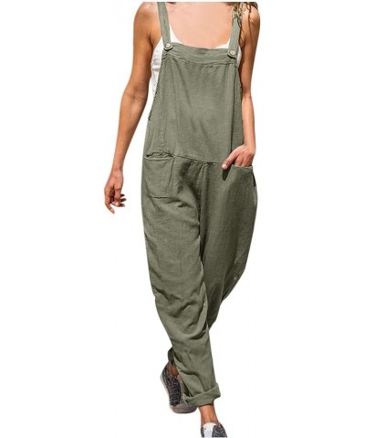 Plus Size Jumpsuits for Women Women's Cotton Linen Casual Summer Bib Overalls Long Baggy Jumpsuit with Pockets Z2 Army Green ...