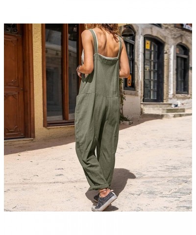 Plus Size Jumpsuits for Women Women's Cotton Linen Casual Summer Bib Overalls Long Baggy Jumpsuit with Pockets Z2 Army Green ...