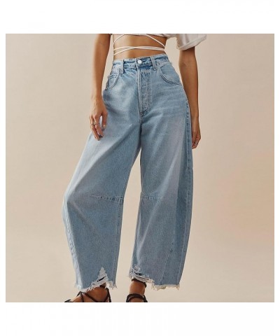 Women Mid Rise Barrel Trendy Jeans Wide Leg Mid Waist Cropped Denim Pants Y2k Baggy Boyfriend Jeans with Pockets B-light Blue...